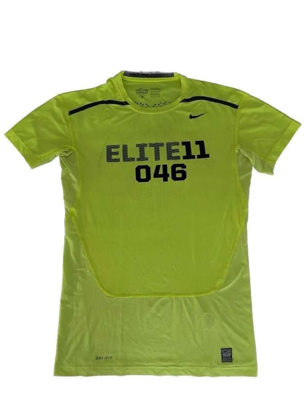 Nike Pro Combat Elite 11 Football Compression Shirt Volt Neon Graphic Tee